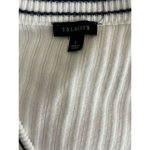 Talbots Ivory Pearl Button Knit Sweater Cardigan Jacket Ribbed Sz L - Picture 6 of 7